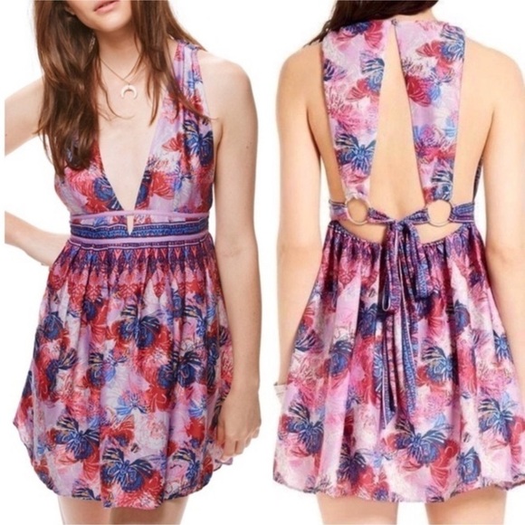 Free People Daydreamin’ Dress Large Butterflies Pink Blue Festival New w/o Tags - Picture 9 of 9